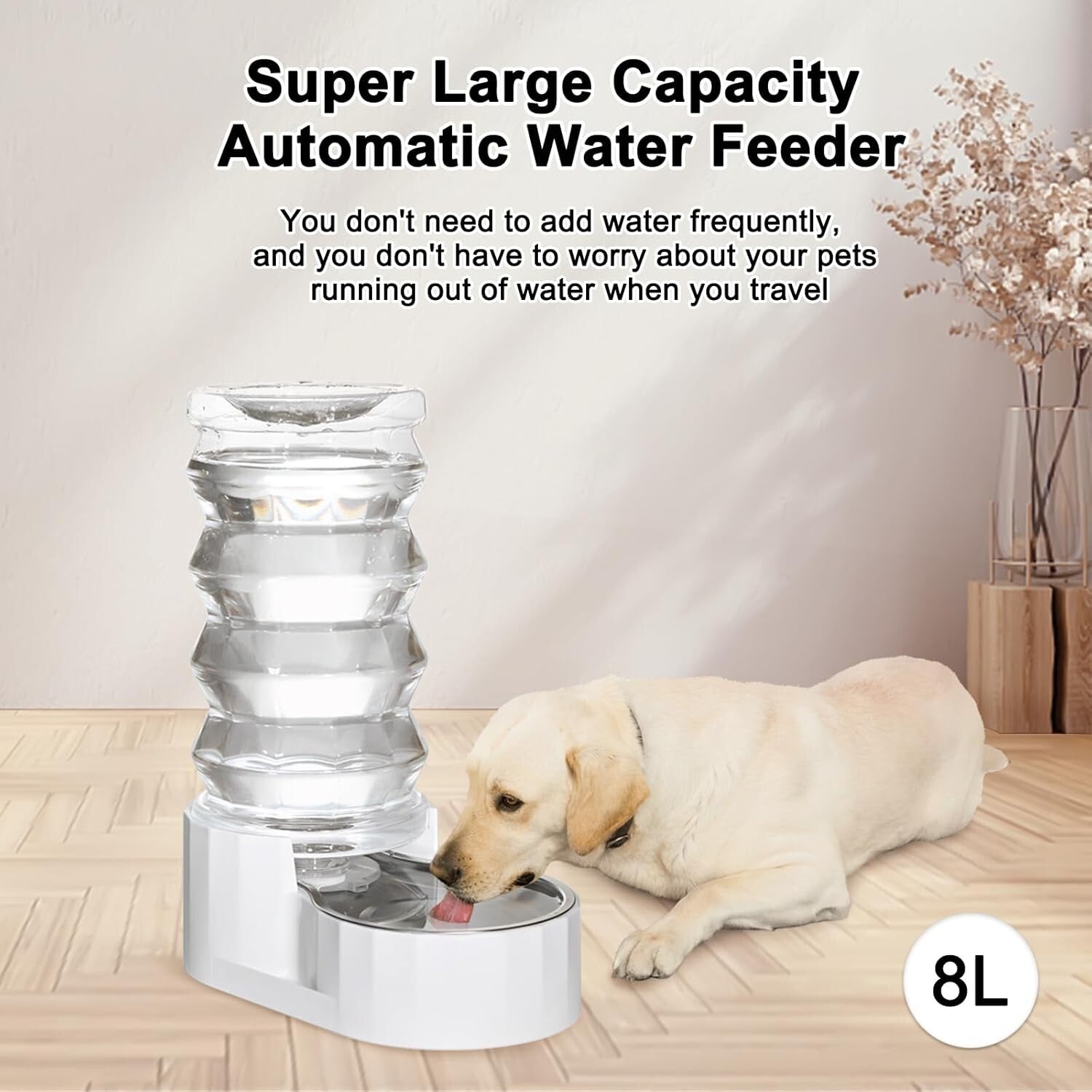 Large Capacity 8L Pet Water Feeder - Modern Stainless Steel Design, No Leakage
