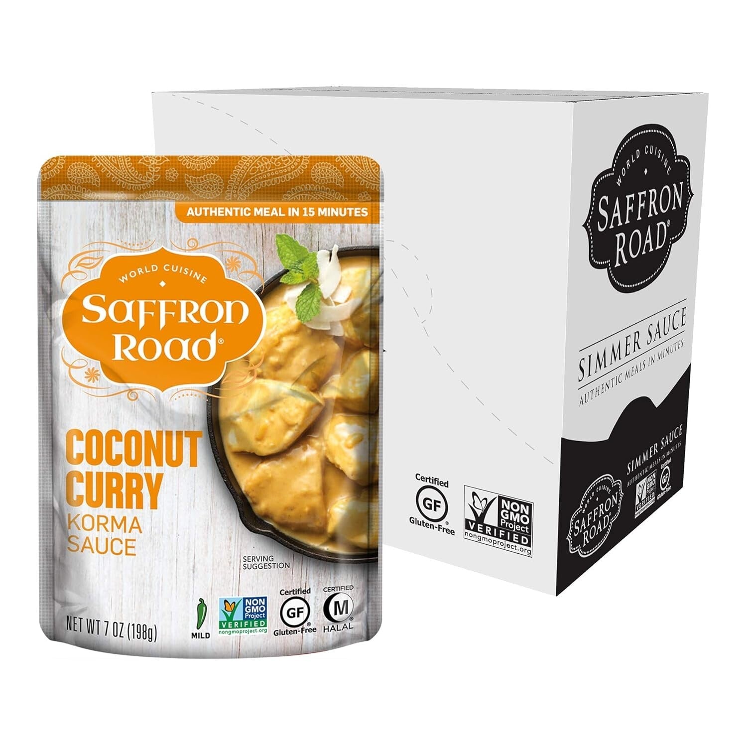 Authentic Coconut Curry Simmer Sauce - Low-Calorie, Quick, Pack of 8 Pouches