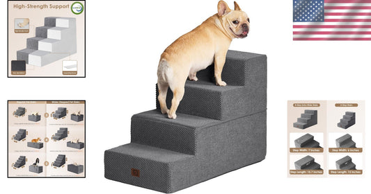 Portable 4-Step Dog Stairs for Small Dogs - Indoor Pet Steps with Washing Cover