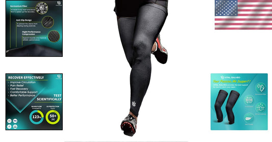 Anti-Slip Compression Leg Sleeves with Sun Protection & Muscle Support - Black