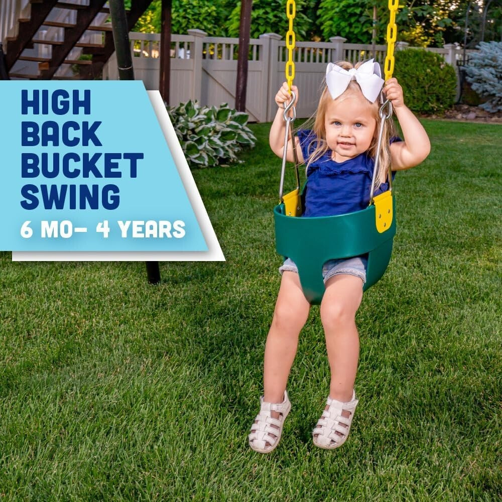 Durable Full Bucket Toddler Swing - Pinch-Free Design & Adjustable Chains