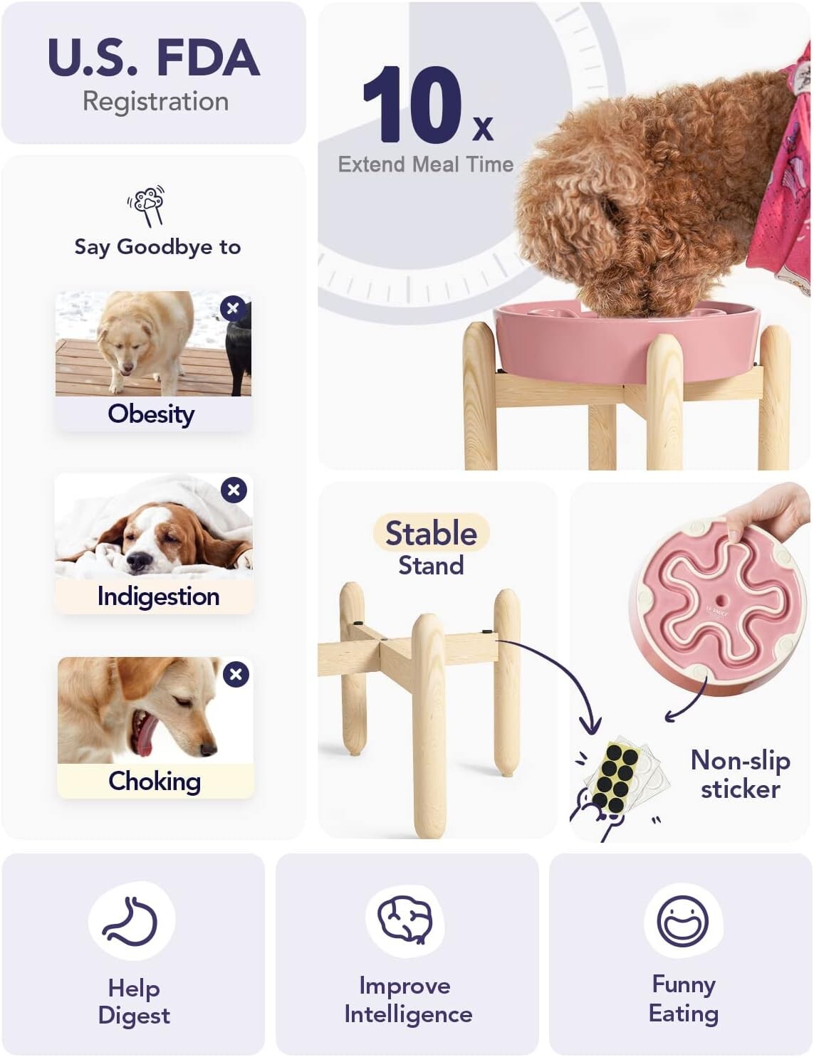 Elevated Ceramic Slow Feed Dog Bowls - Anti-Gulping Design for Healthy Eating