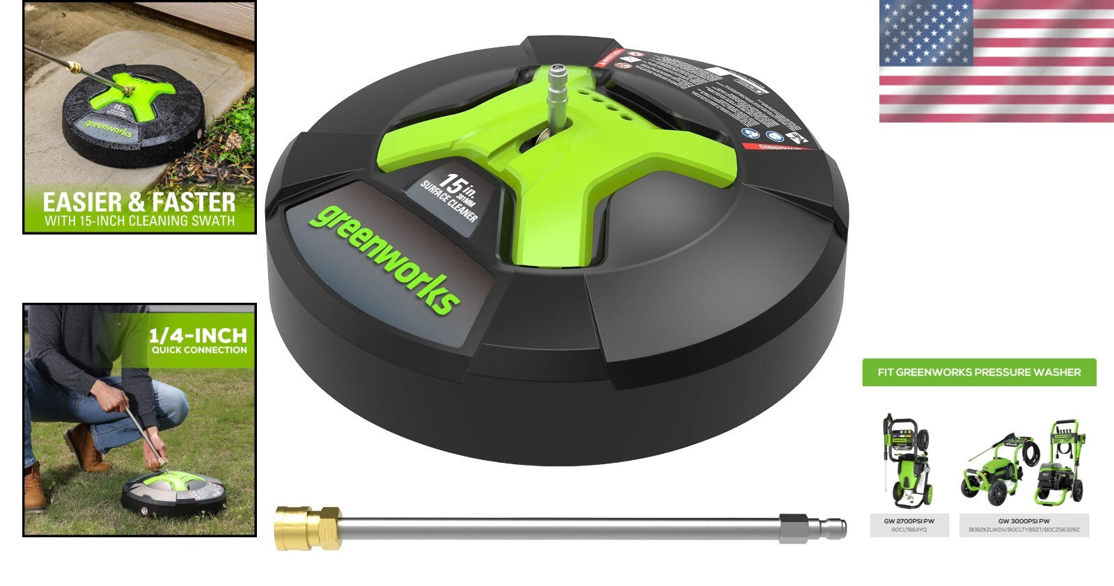 Compact 15-Inch Green Surface Cleaner with 26 oz Tank - Ideal for Quick Cleaning