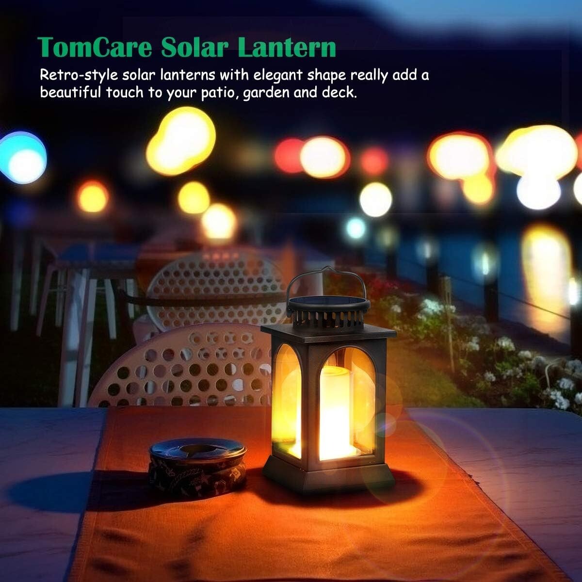 2-Pack Solar Flickering Flame Metal Lanterns for Elegant Outdoor Illumination
