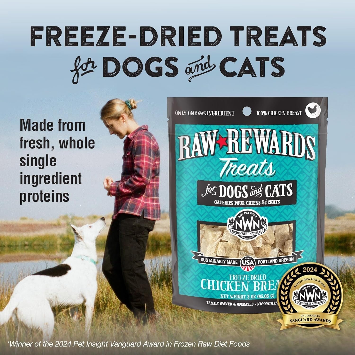 Raw Chicken Breast Treats - Human-Grade Freeze-Dried, Perfect for Dogs and Cats