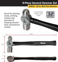 Load image into Gallery viewer, Complete 5-Piece Hammer Collection: Ball Pein, Sledge &amp; More for DIY Projects