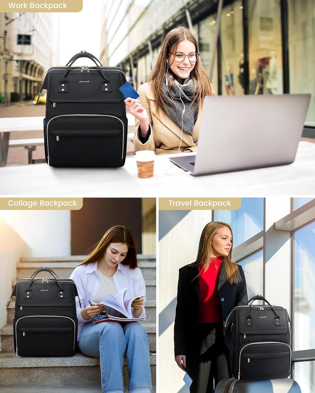 Professional Black Laptop Backpack for Women - Perfect for Teachers and Nurses