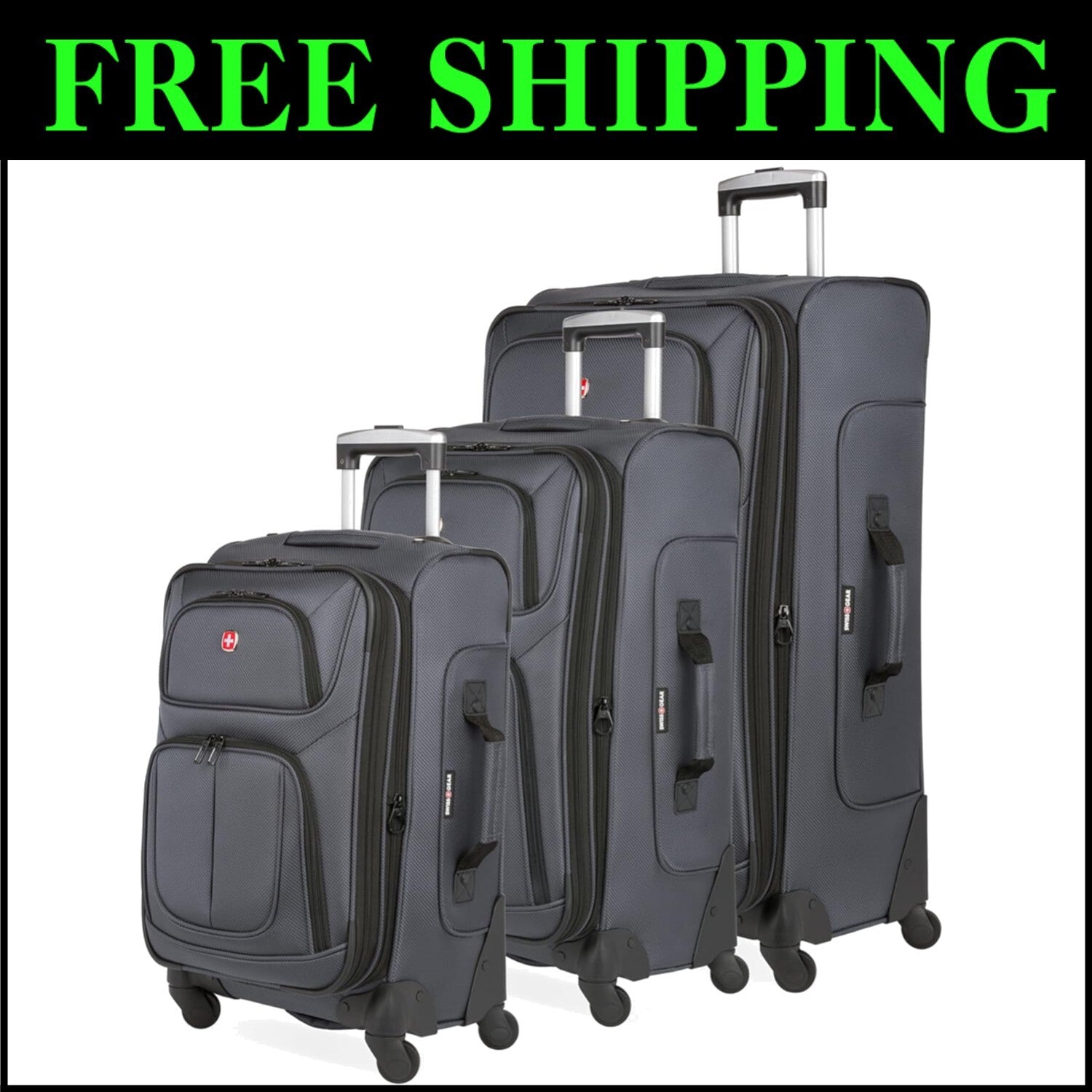 Sion Dark Grey Expandable Luggage Set - 3-Piece (21/25/29) for Effortless Travel