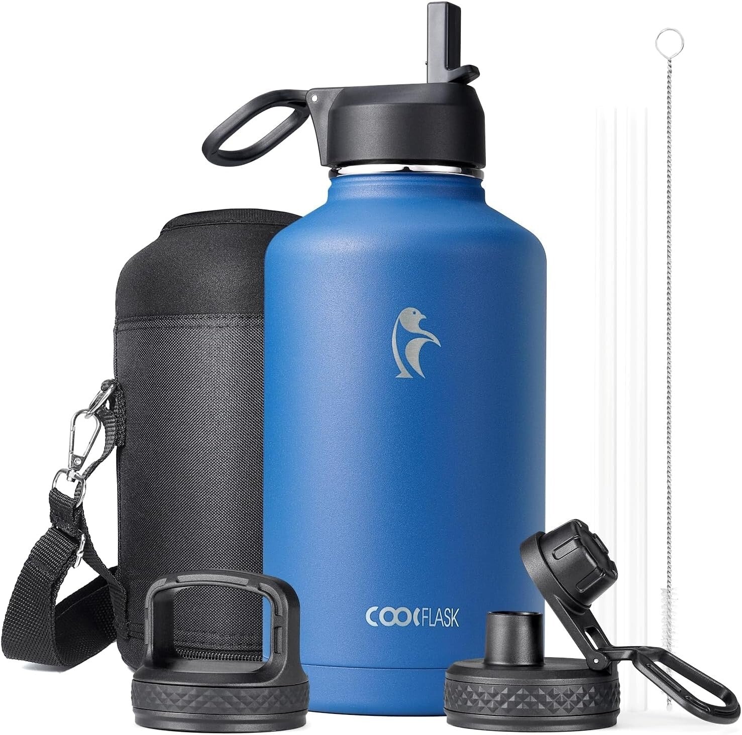 Durable 64 oz Insulated Water Bottle with Straw & Lids - Perfect for Outdoors