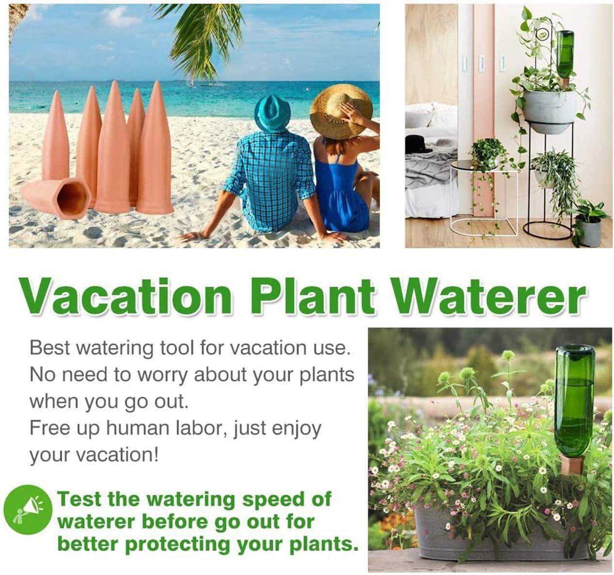 8-Pack Terracotta Self-Watering Stakes - Automatic Plant Waterers for Vacation