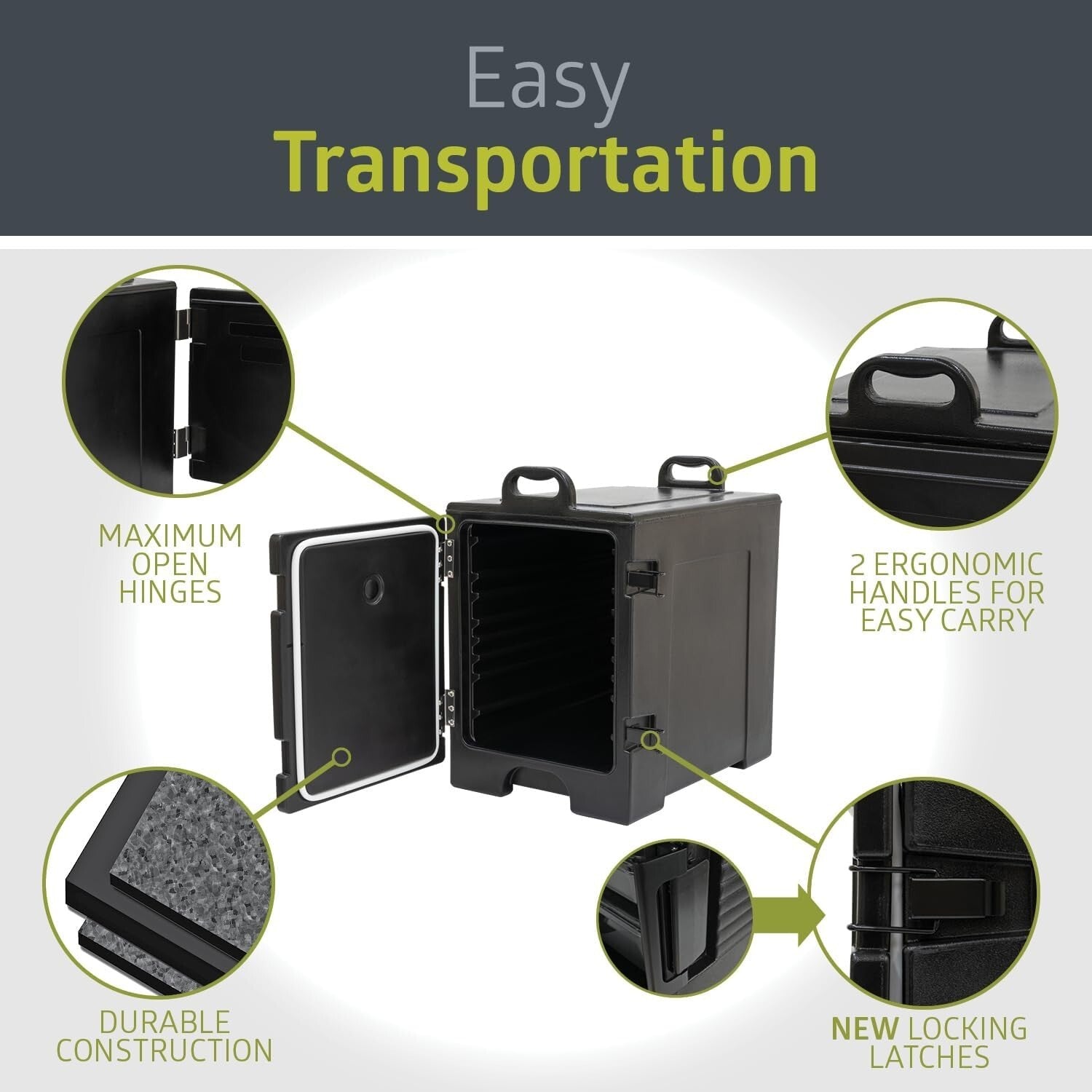 Insulated 81 Quart Food Pan Carrier – Durable, Black Catering Transport Solution