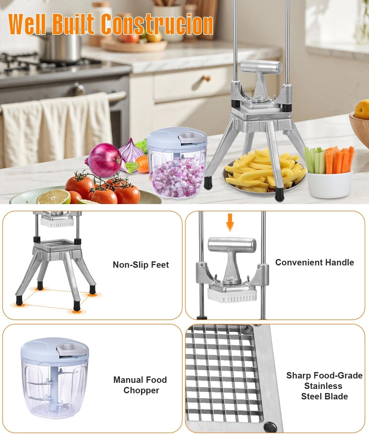 Heavy-Duty Commercial Vegetable Chopper with Stainless Steel Blades - 1/4" & ...