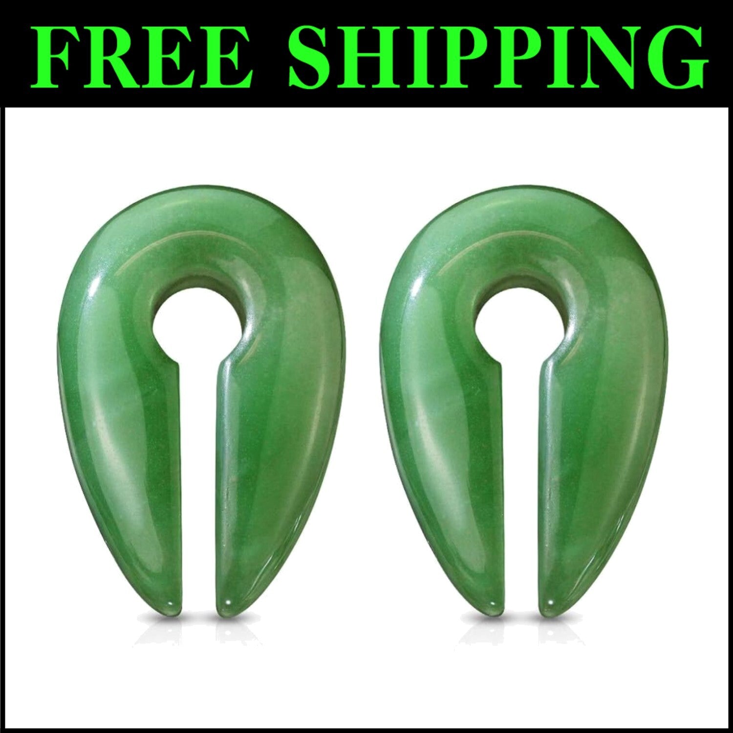 Elegant Jade Green Semi-Precious Keyhole Hanging Plug Earrings - Sold as a Pair