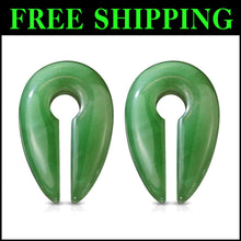 Load image into Gallery viewer, Elegant Jade Green Semi-Precious Keyhole Hanging Plug Earrings - Sold as a Pair