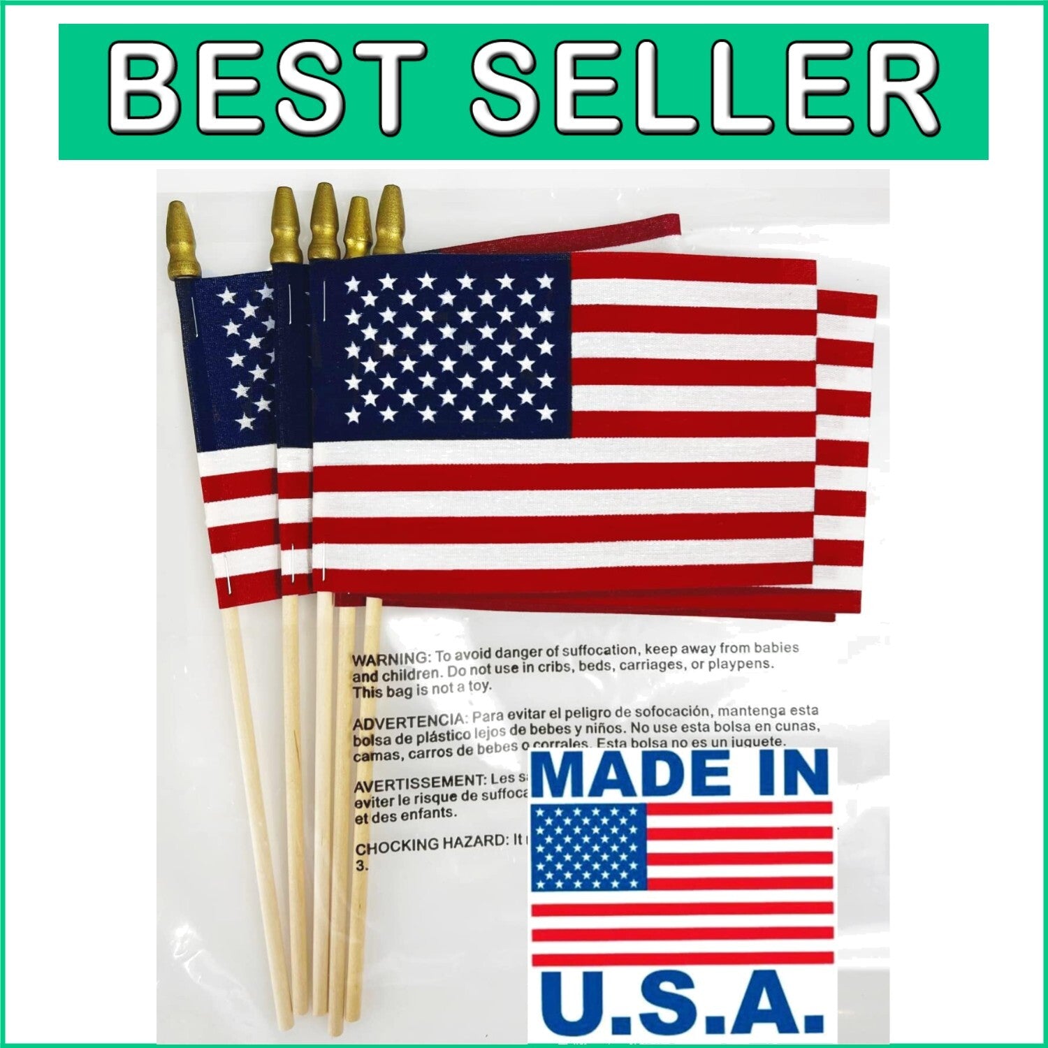 Durable Cotton American Flags on 30-Inch Dowels - Perfect for Memorials & Events