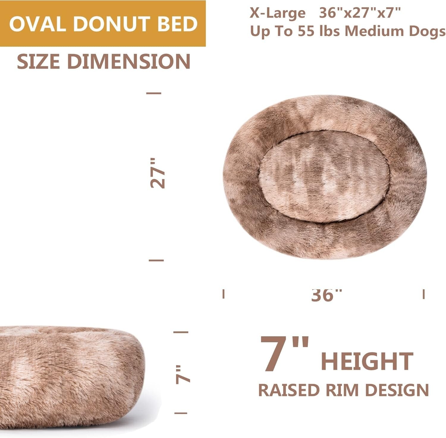 Beige Donut Cuddler Dog Bed - Anti-Skid, Machine Washable 36" for Medium Dogs