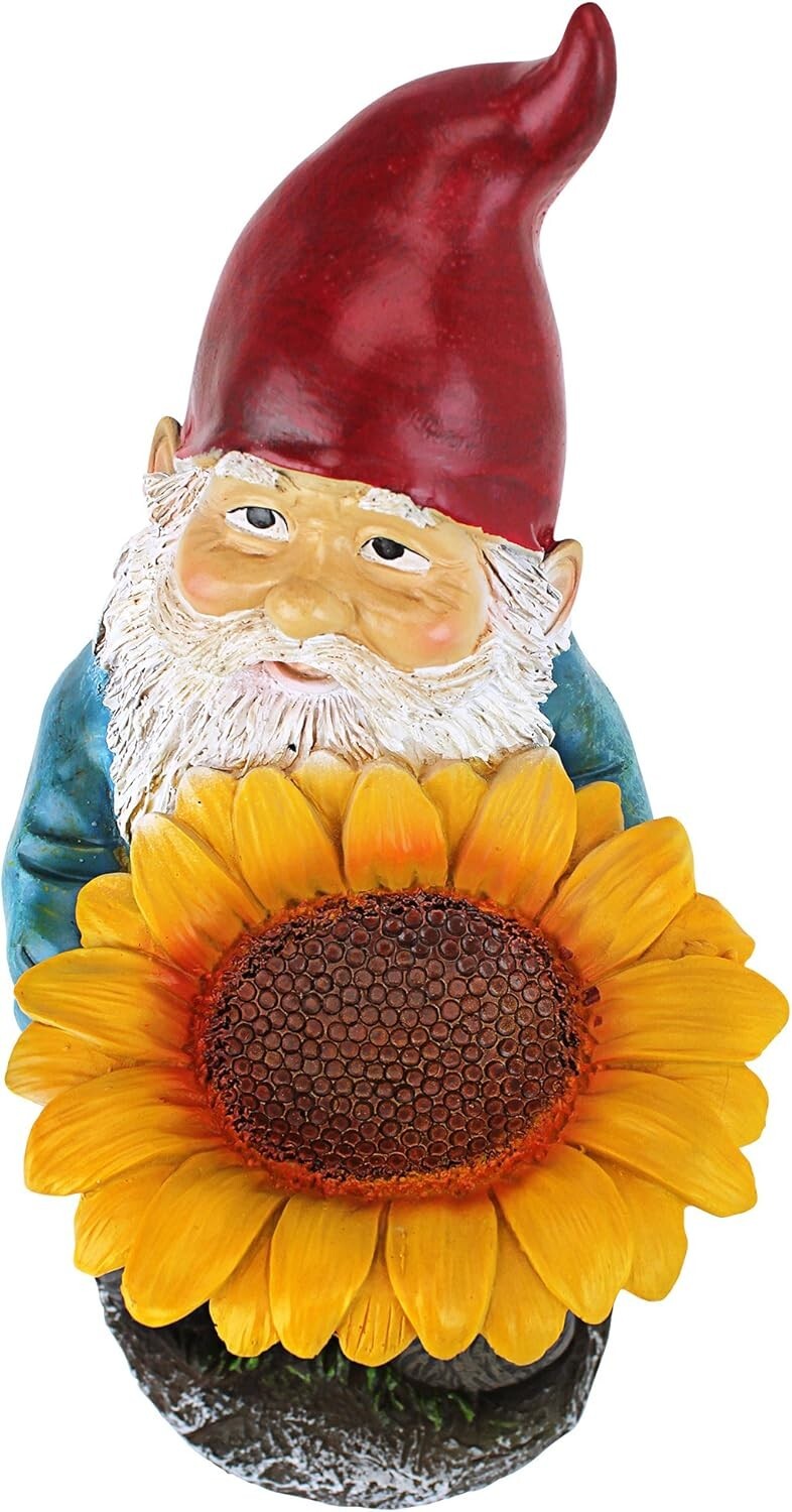 Charming Sunflower Sammy Gnome Statue with Bird Feeder - Outdoor Decor Delight