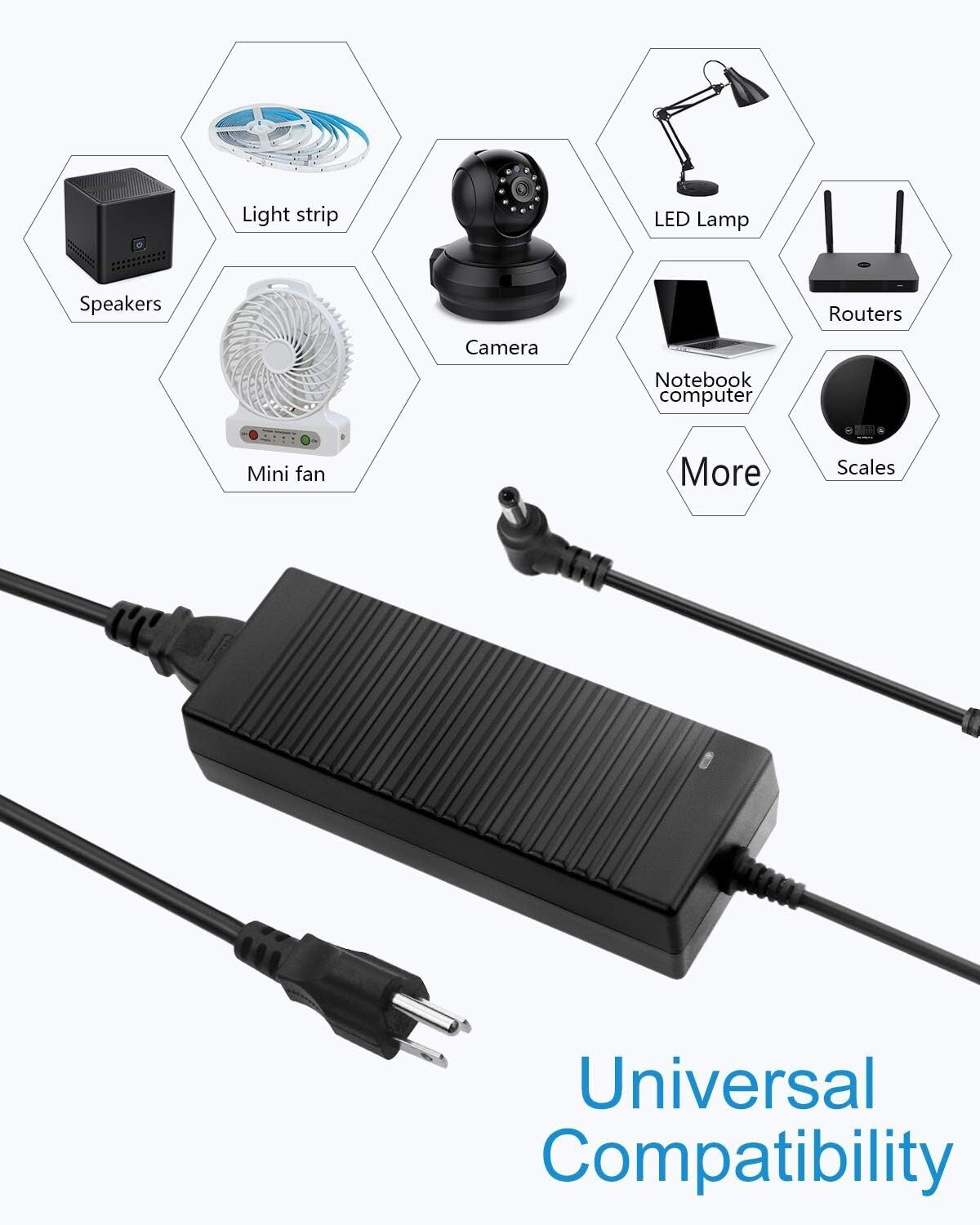 2-Pack 12V 10A Power Source - Ideal for LED Luminaries & Monitors, 120W Output