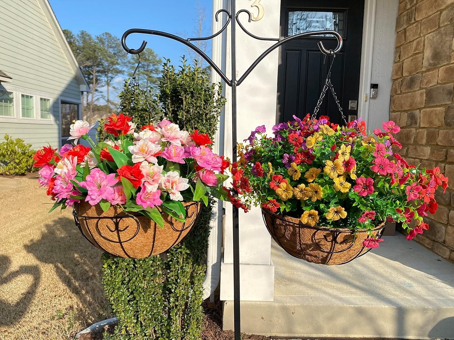 Beautiful Hanging Flower Basket with Rattan Container - Outdoor Elegance
