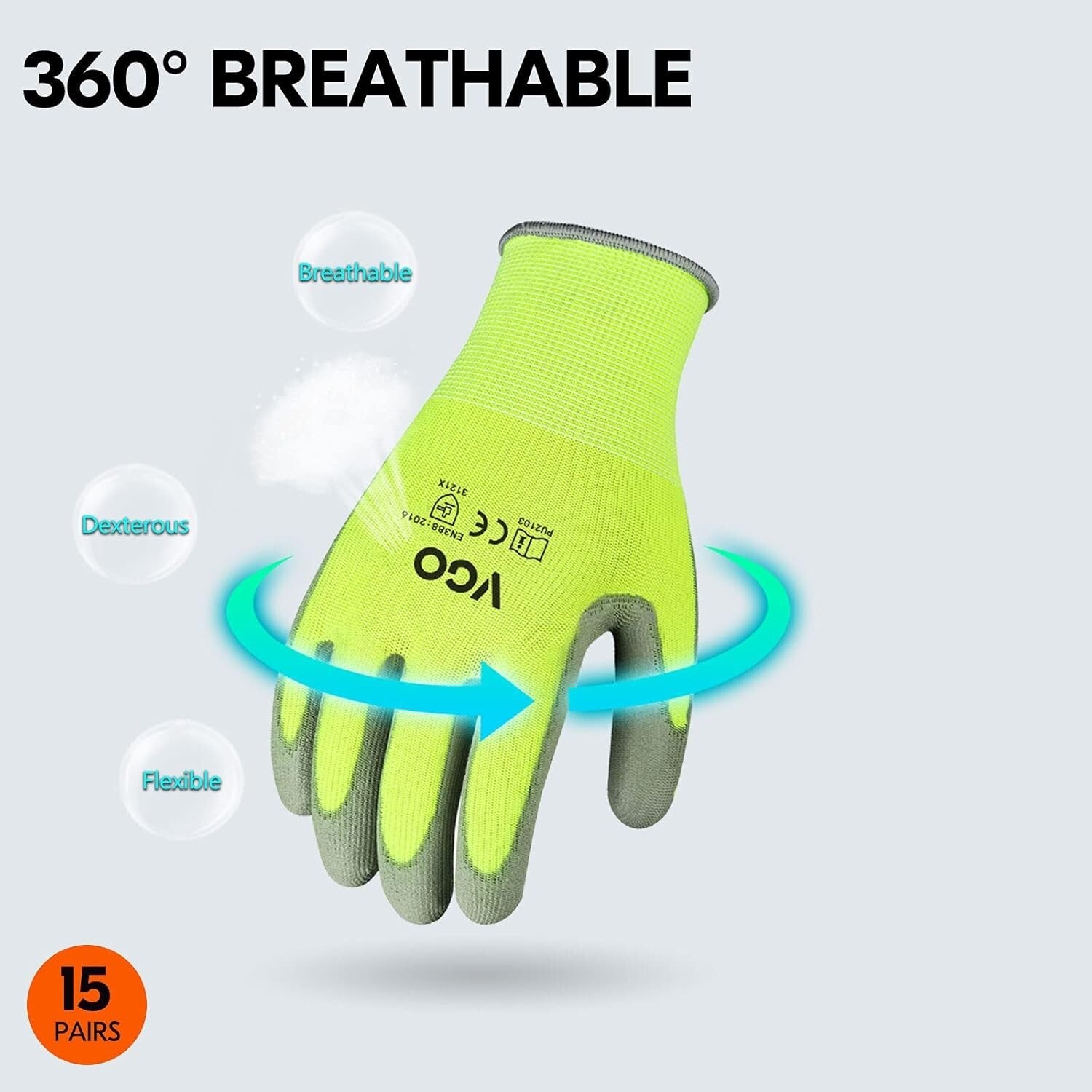 Bulk Pack of 15 Large Gardening Gloves - Anti-Slip, Abrasion Resistant, Washable