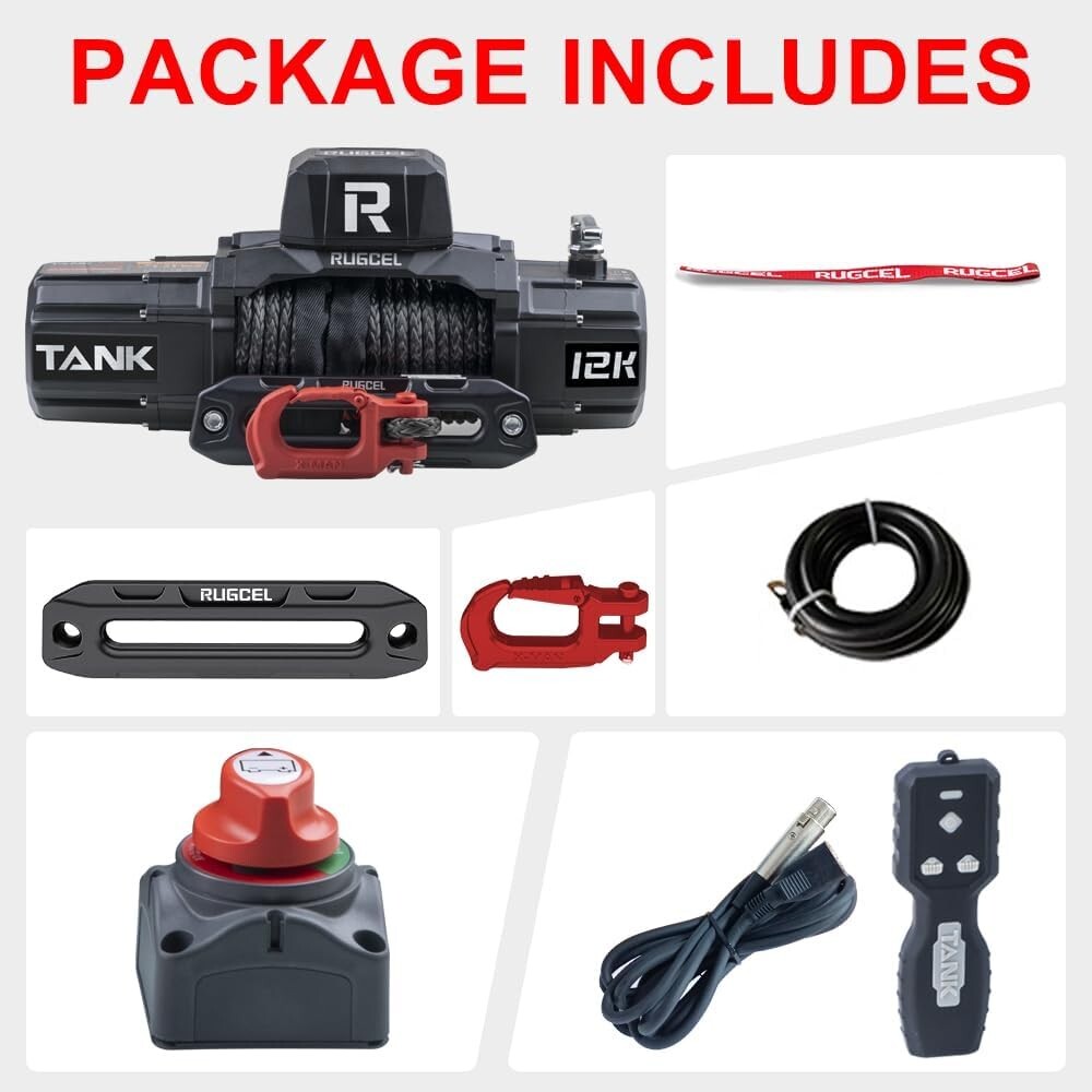12000lb Waterproof Electric Winch with Synthetic Rope & 2-in-1 Remote Control