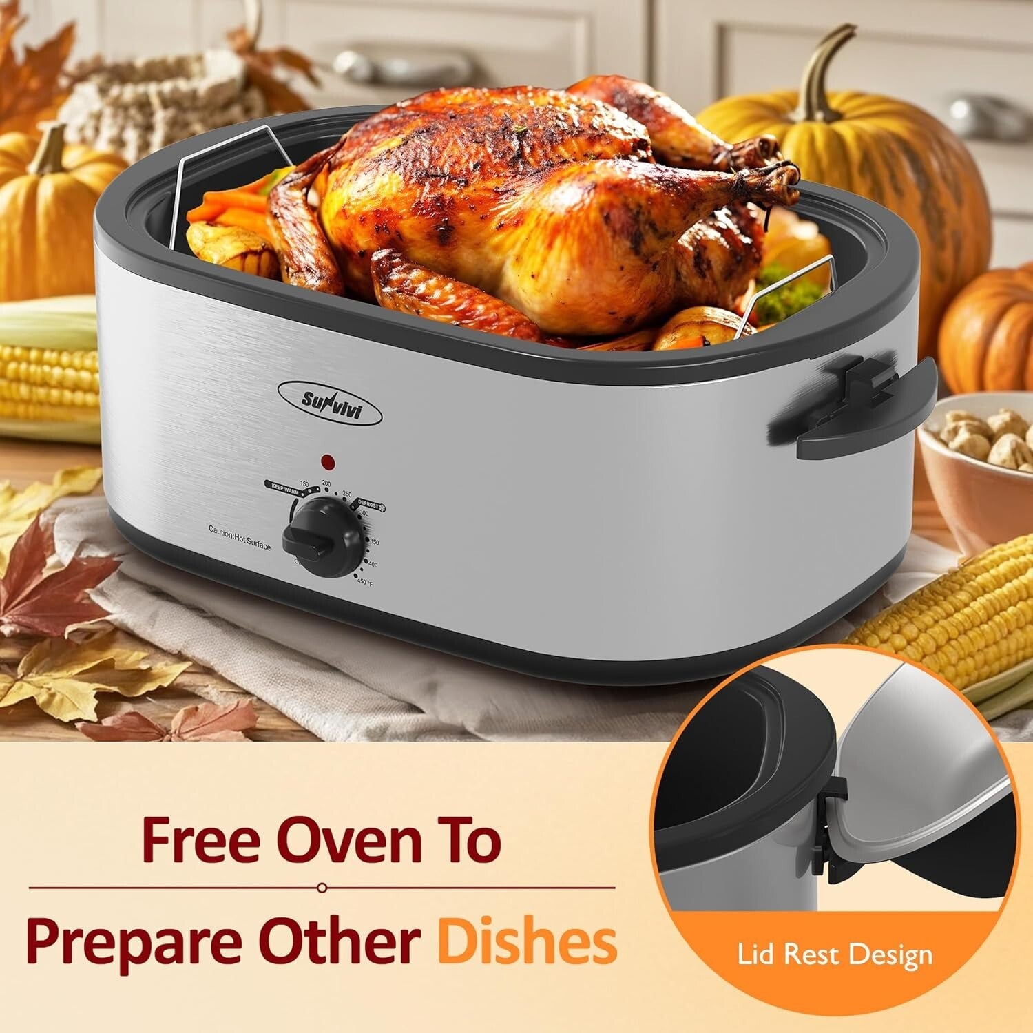 Versatile 24 Quart Electric Turkey Roaster with Cool-Touch Handles - Easy Clean