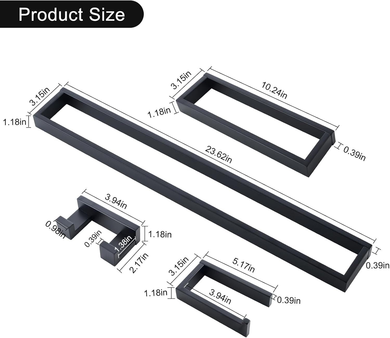 Chic 4-Piece Bathroom Towel Bar Set in Matte Black – Easy Screw-In Installation