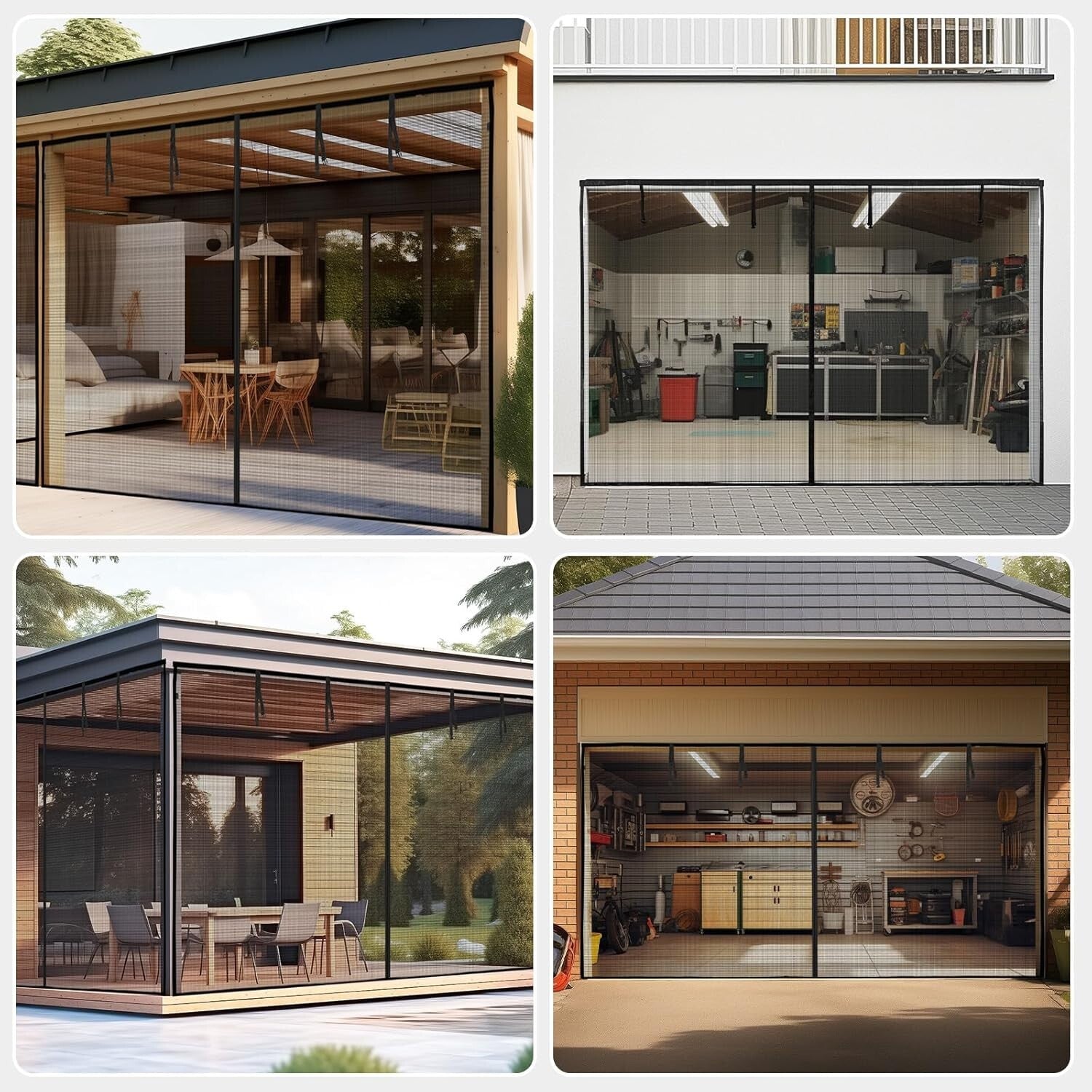 Retractable Magnetic Mesh Garage Door Screen 9x8 Ft - Hands-Free Ventilation