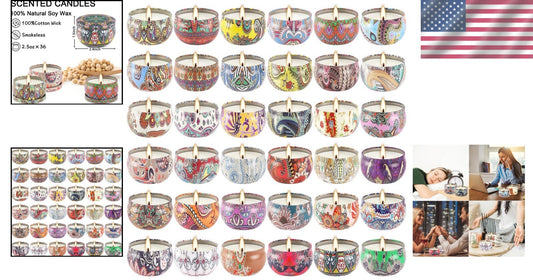 Classic Floral Scented Candle Gift Set - 36 Long Burning Tins for Relaxation