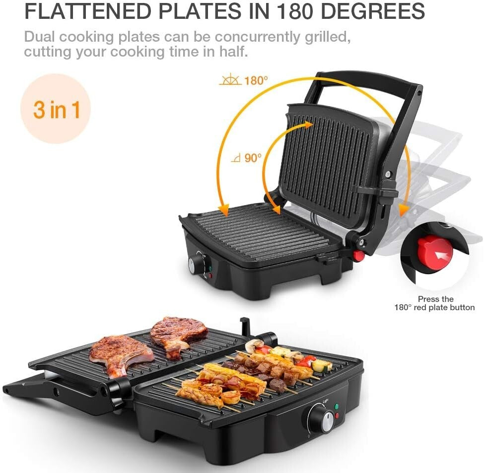 PFOA & BPA Free Panini Press - 2 Slice Non-Stick Electric Grill with Oil Cups