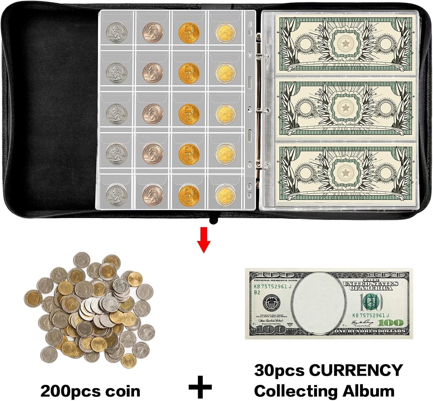 Elegant Coin Album with 230 Pages - Ideal for Collectors of Coins & Paper Money