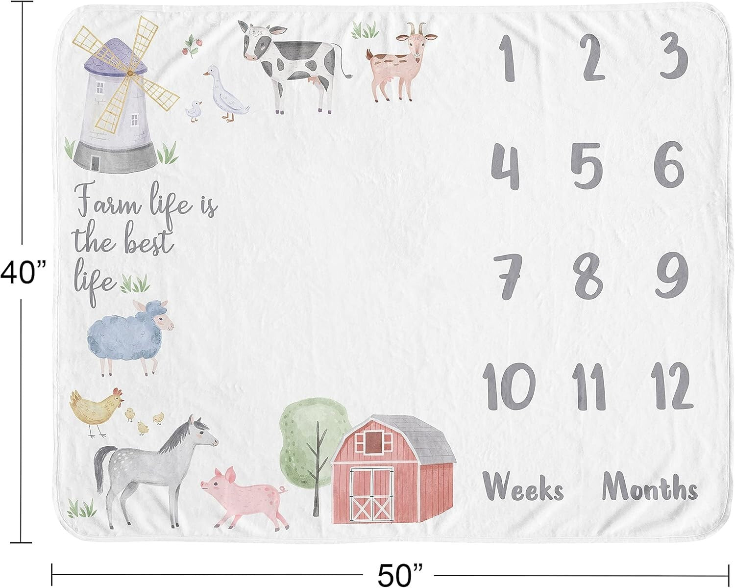 40x50 Minky Fleece Farm Animal Blanket with Photo Frames for Newborn Memories