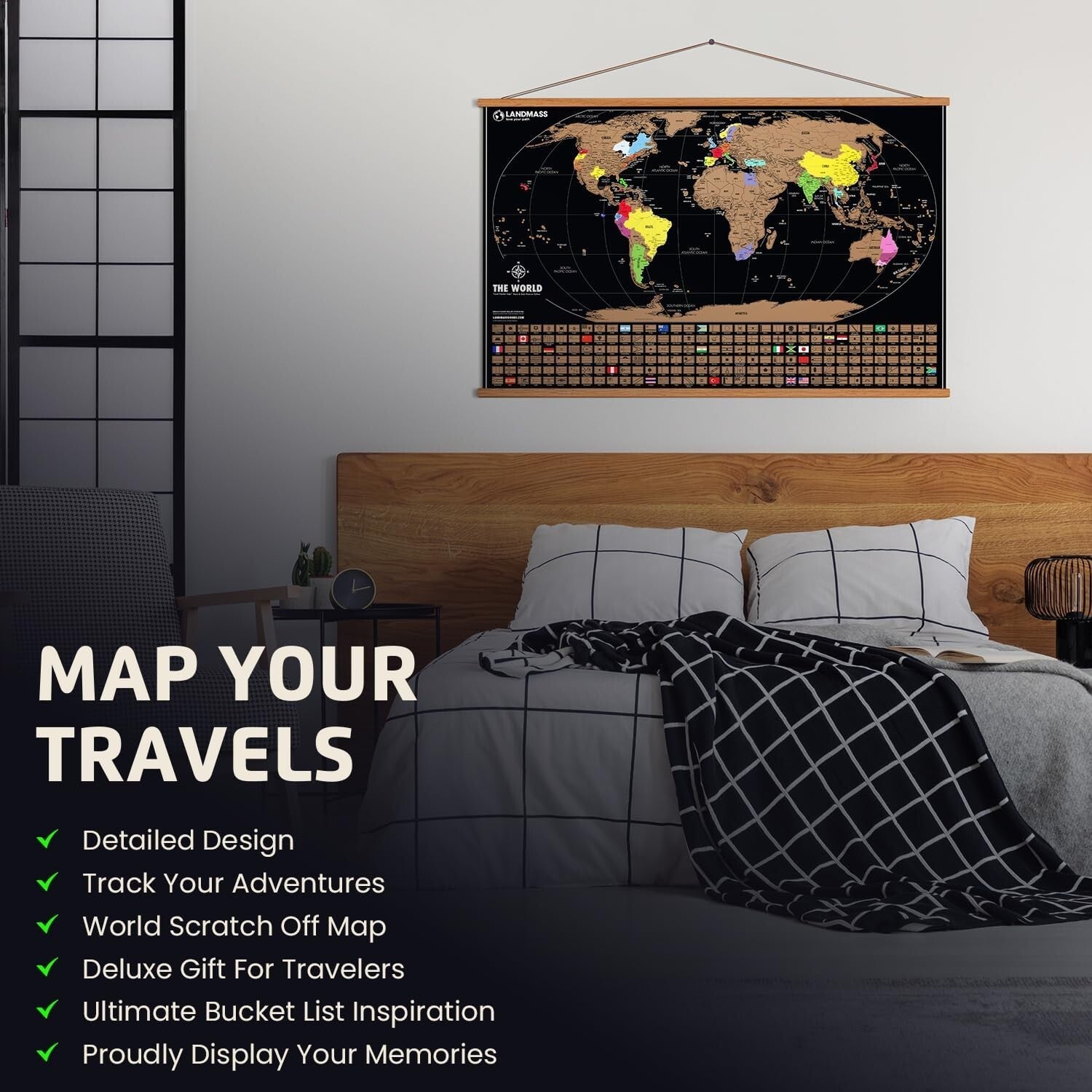 Explore the World - Extra Large Scratch Off Map 36x24 with Elegant Wood Frame