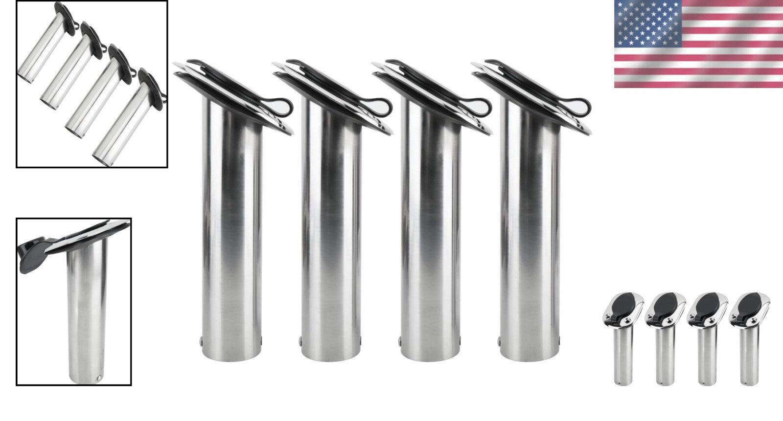 Multi-Angle Fishing Rod Holders - 4-Pack Stainless Steel with Gaskets & Liners