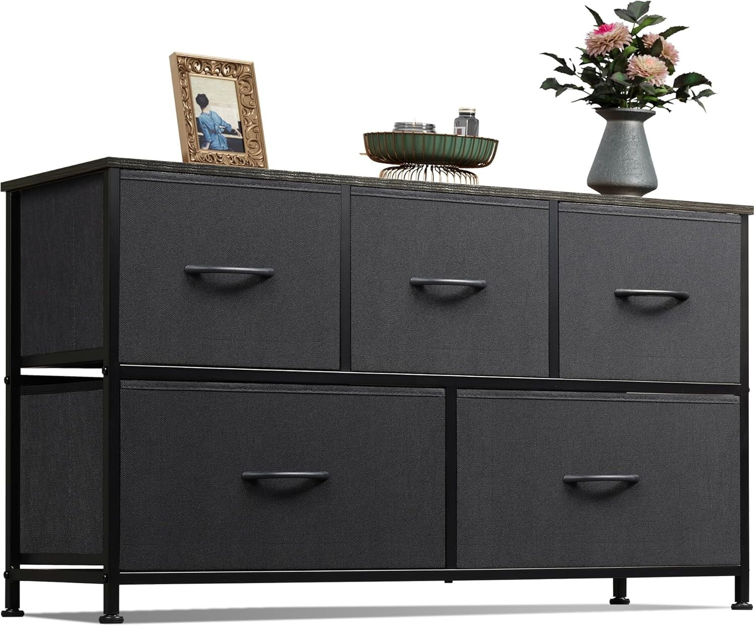 Easy Assembly 5-Drawer Fabric Dresser - Stylish Chest for Hallway & Office