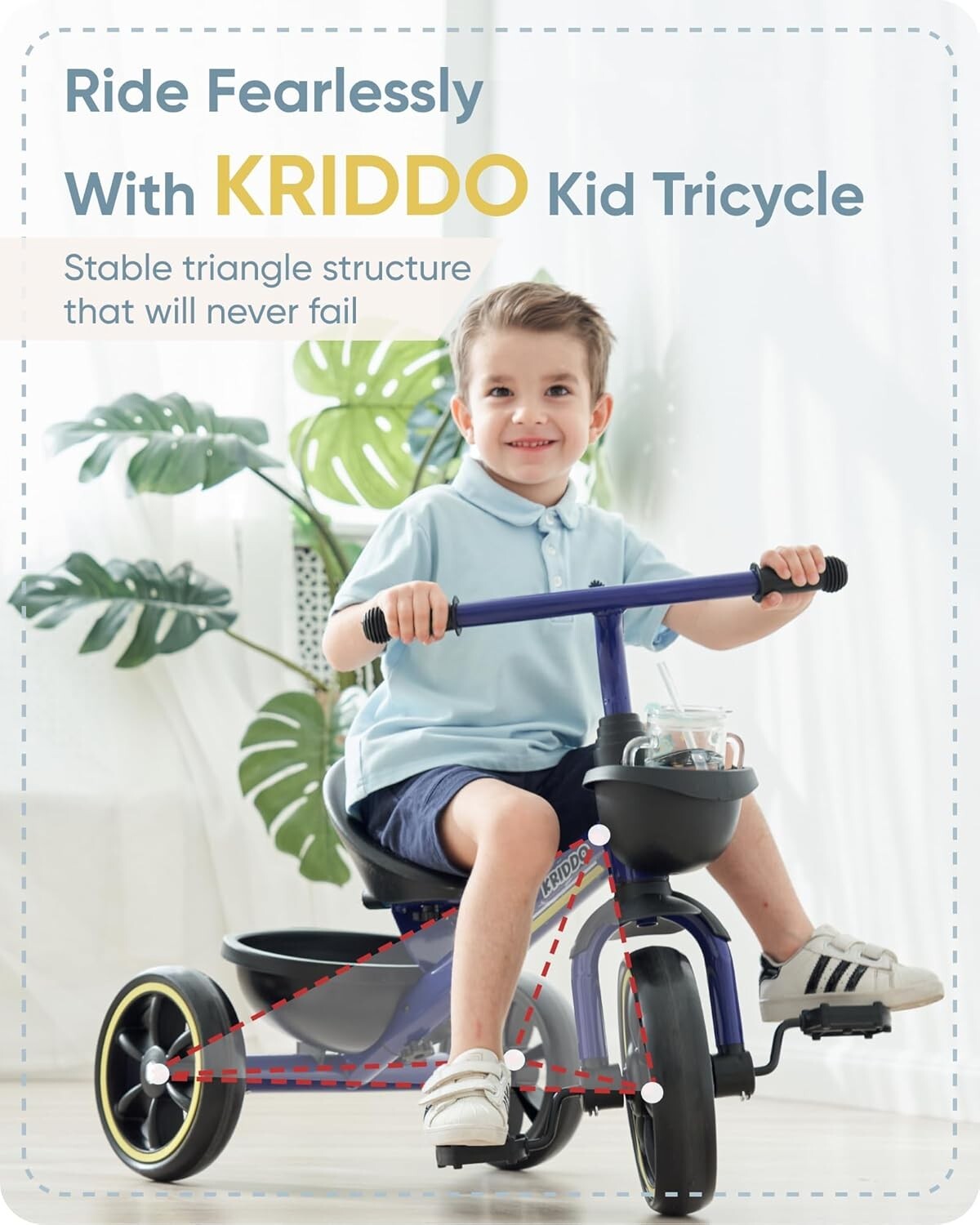 Blue Kids Trike for 2-4 Year Olds - Ergonomic Design & Roll-Over Prevention