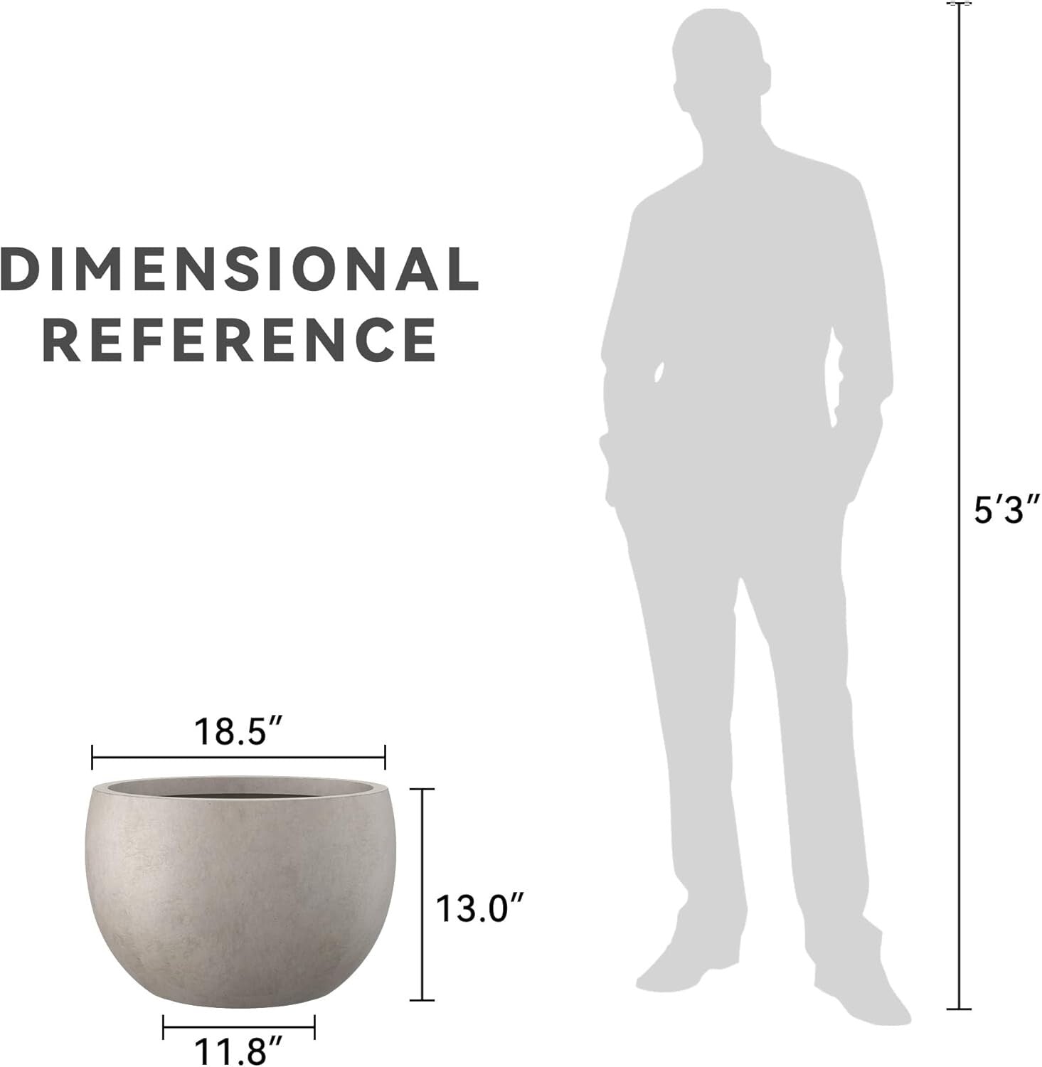 19.9" Weathered Concrete Planter with Drainage - Stylish Indoor/Outdoor Bowl Pot