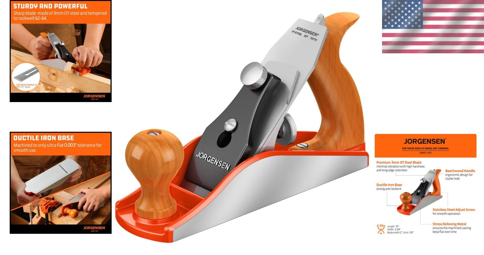 Durable 10-Inch Wood Planer with Adjustable Cutting Depth & Beechwood Handle