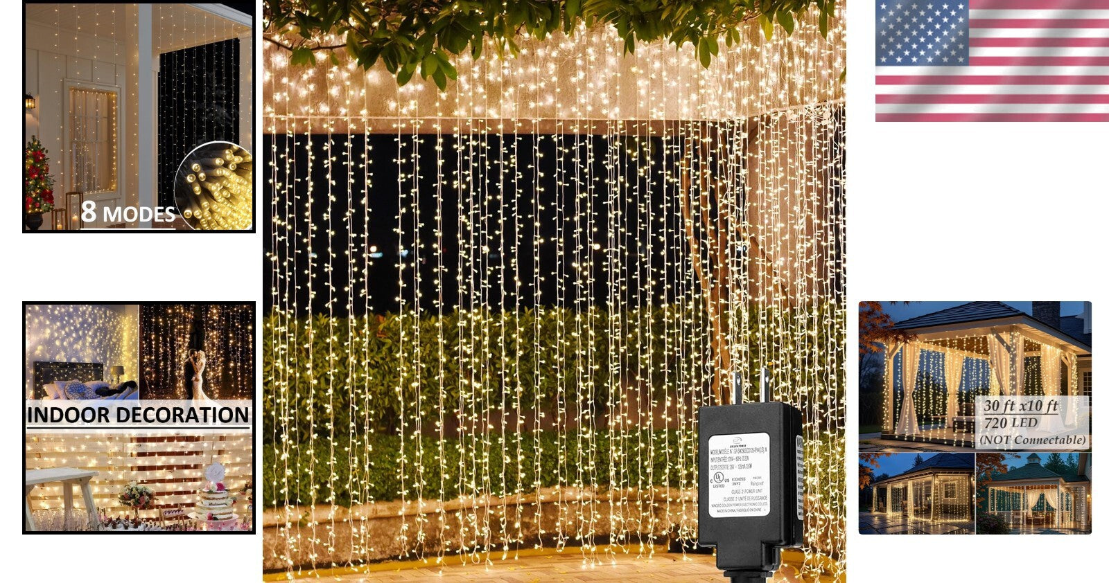 8 Mode Warm White LED Curtain Lights - Perfect for Weddings and Festive Decor