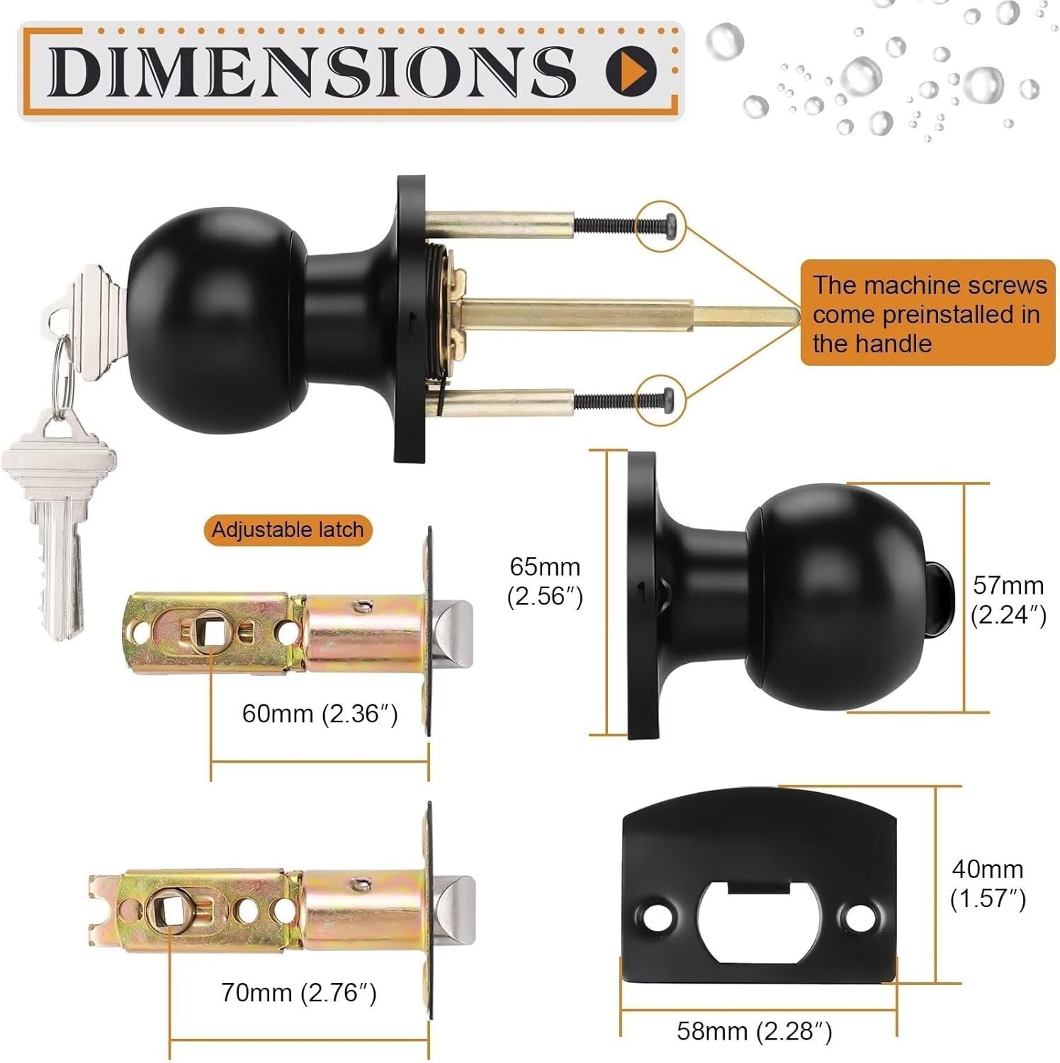 Flat Black Keyed Alike Round Door Knobs – 4 Pack Stainless Steel Security