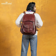Load image into Gallery viewer, Handcrafted 21" Leather Daypack with Spacious Laptop Compartment &amp; Vintage Style