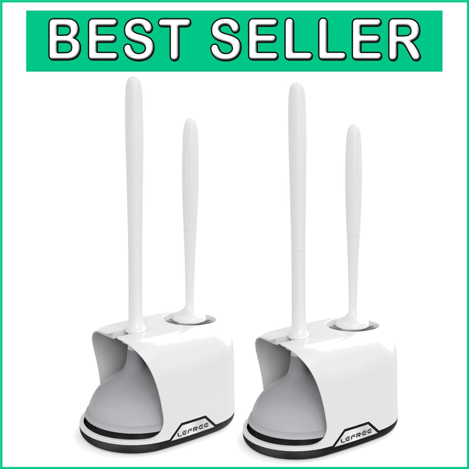 Deep Cleaning Toilet Brush and Plunger Set with Ergonomic Handle - White/Black
