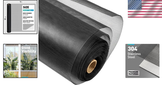 Heavy-Duty Pet-Friendly Window Screen Roll, 35in x 16ft Stainless Steel Mesh