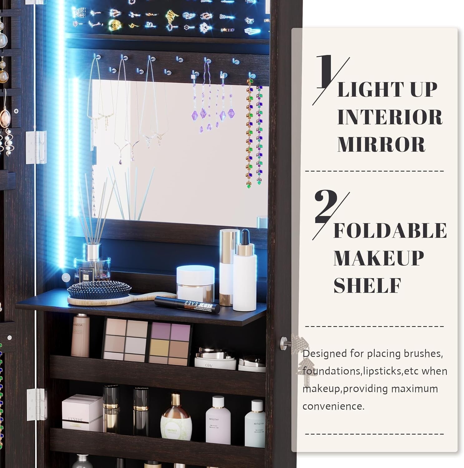 Modern 47.2" Jewelry Storage Cabinet with Full-Length Mirror & Built-in Lighting