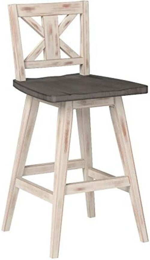 Rustic White High Back Swivel Bar Stools Set of 2 - Perfect for Farmhouse Decor