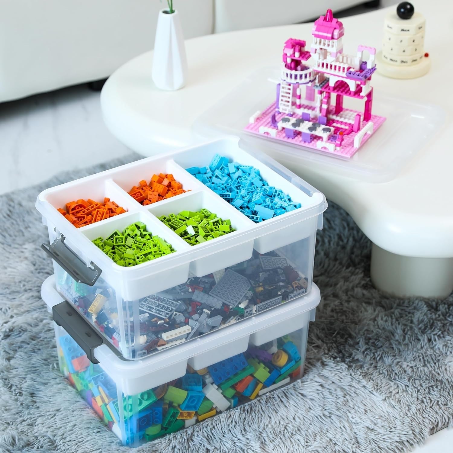 2 Pack Stackable 17 Quart Craft Storage Box with Latching Lid and Removable Tray