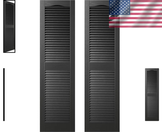Classic Style 48 in. H Vinyl Shutters with Easy Install Spikes – Black Color