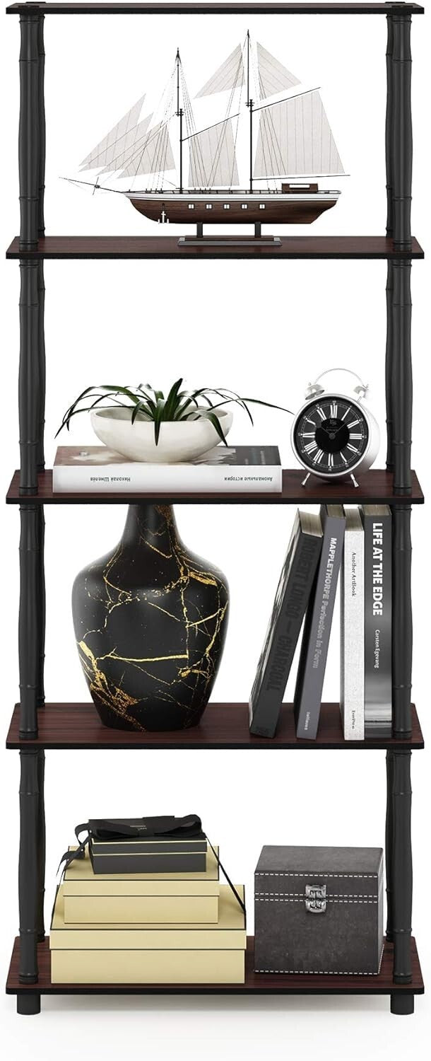 Elegant Dark Cherry Display Rack - 5-Tier Freestanding Multipurpose Solution