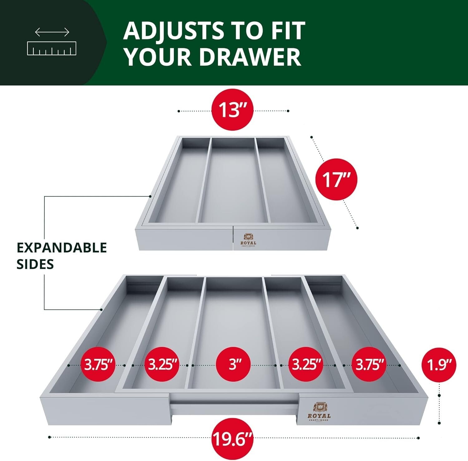 Elegant Bamboo Kitchen Drawer Organizer - Adjustable Silverware and Utensil Tray