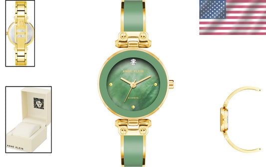 Stylish Olive Green Mother-of-Pearl Women's Bangle Watch with Diamond Accent